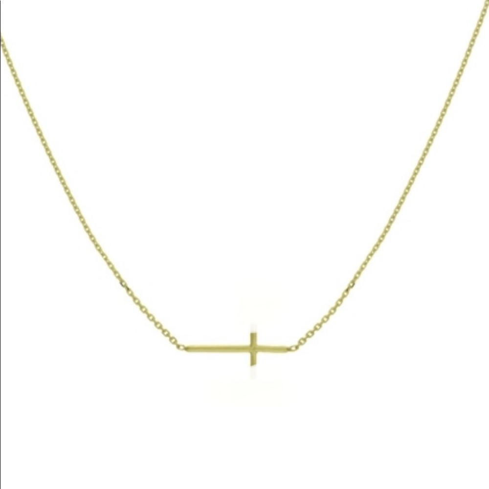 14kt Yellow Solid Gold Sideways Cross 585 Italian Made in Italy Necklace
